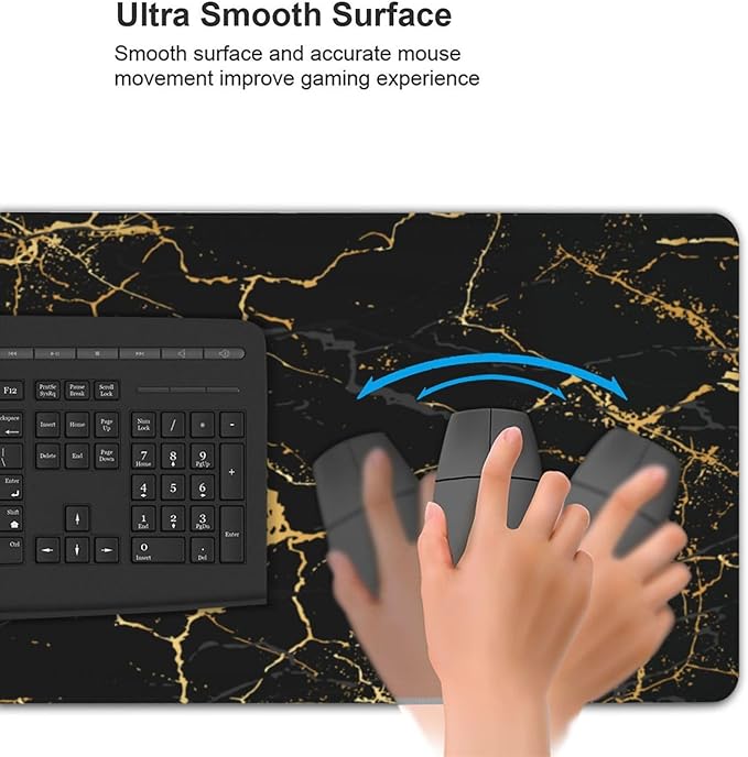Black and Gold Marble Texture Mouse Pads XXL Extended Mousepad with Stitched Edges Non-Slip Rubber Base Computer Keyboard Pad Desk Mat for Home Office Desk Decor, 35.4" X 15.7"