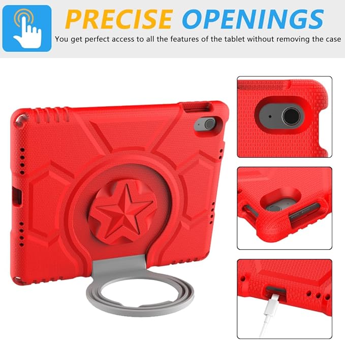 Kids Case for iPad 10th Generation 10.9-inch (2022) & iPad Air 11-inch M2 (2024) & iPad Pro 11-inch M4 (2024), Lightweight Shockproof Case Built-in Screen Protector with Handle Stand, Red