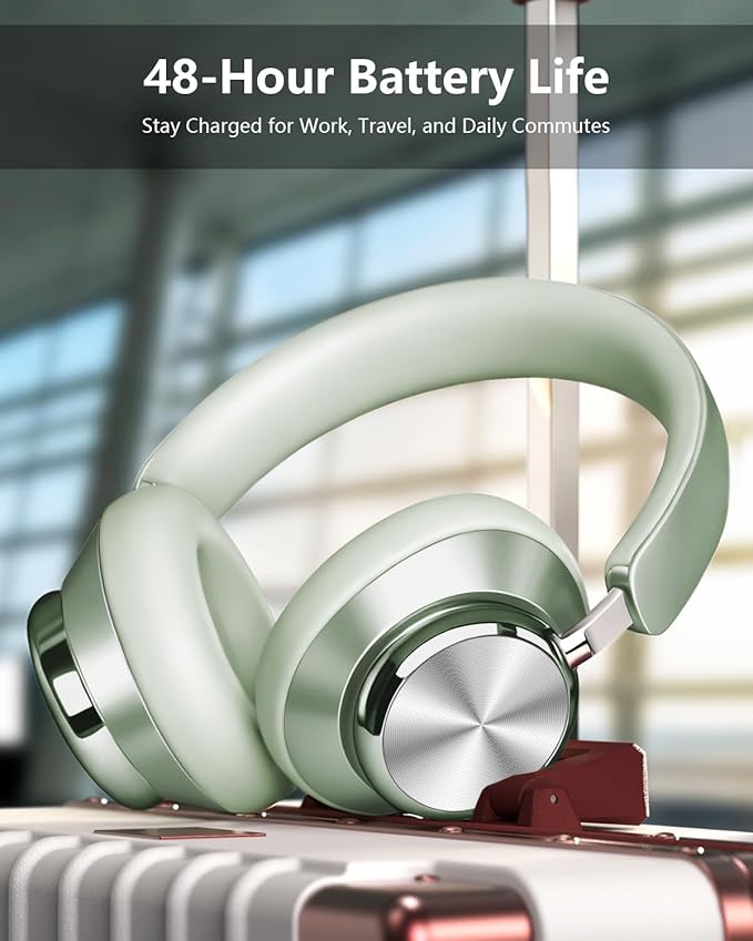 Wentronic Y03 Bluetooth Headphones Wireless Active Noise Cancelling Over Ear Headphones 48 Hours Playtime High Sound Quality 6 EQ Music Mode Headphones with Soft Ear Cushion - Green