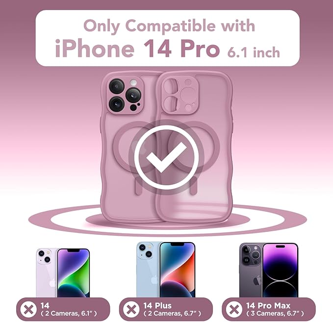CAPRARO Cute for iPhone 14 Pro Case, Compatible with MagSafe, [Curly Wave Edge] [Full Camera Protection] [14 FT Drop Protection] Magnetic Phone Case for 14 Pro 6.1 Inch, Black Currant