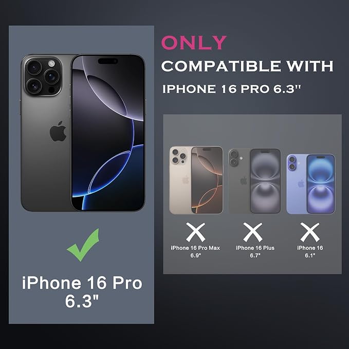 YINLAI Case for iPhone 16 Pro 6.3-Inch, iPhone 16 Pro Phone Case Magnetic [Compatible with Magsafe] Slim Translucent Matte Men Women Girls Shockproof Protective Back Cover, Black/Hot Pink