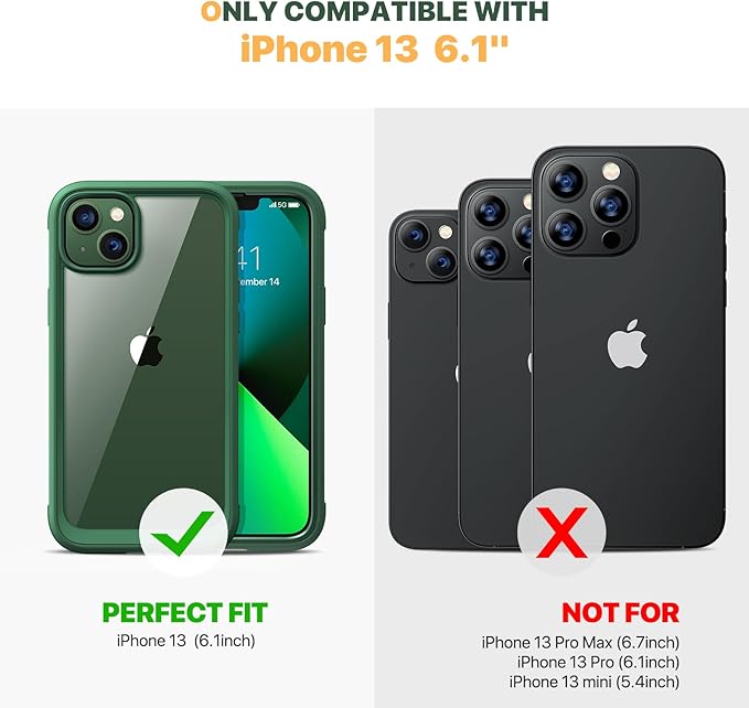 Diaclara Designed for iPhone 13 Case, Full Body Rugged with Built-in Touch Sensitive Anti-Scratch Screen Protector, Soft TPU Bumper Case for iPhone 13 6.1" (Green)