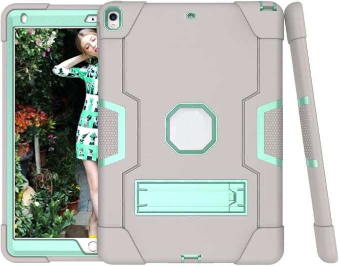 3 in 1 Hybrid Case for iPad Air 3 10.5" & iPad Pro 10.5" - Heavy Duty Rugged Stand, Shockproof, Anti-Slip, Anti-Scratch, Gray/Green