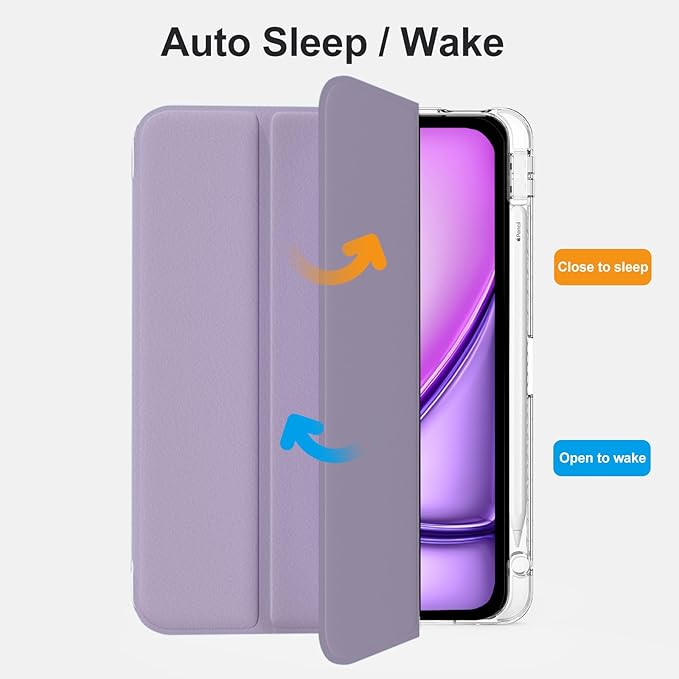 Case for iPad Air 13 inch 2024/2025/2026 M4/M3/2,Slim Smart Cover for 2022 iPad Pro 12.9 inch (4/5/6th Gen) with Pencil Holder,Trifold Stand with Clear Back Shell,Gentle Purple