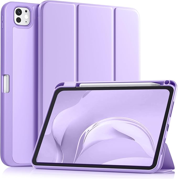 Akkerds for iPad Pro 11 Inch Case (M5/M4) 2025/2024 6th/5th Generation with Pencil Holder, for iPad Pro Case 11 Inch with Trifold Stand Protective Cover/Soft TPU Back, Auto Wake/Sleep, Lavender