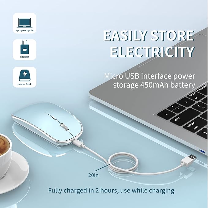 Halpilt Wireless Mouse Chargeable Portable Silent USB and Type-C Dual Mode Wireless Mouse 3 Adjustable DPI for Laptop, Mac, Mac, Android, PC (Q23S Black) (Blue)