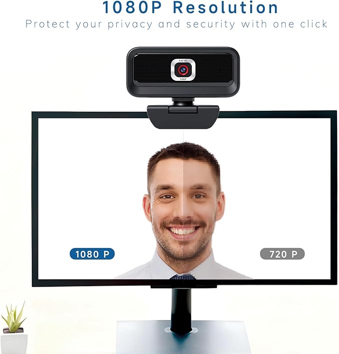Webcam for PC, Computer Camera for Desktop, 1080P Webcam with Tripod,USB Web Cam, 2 Noise Reduction Mics, Built-in Privacy Cover,Plug&Play