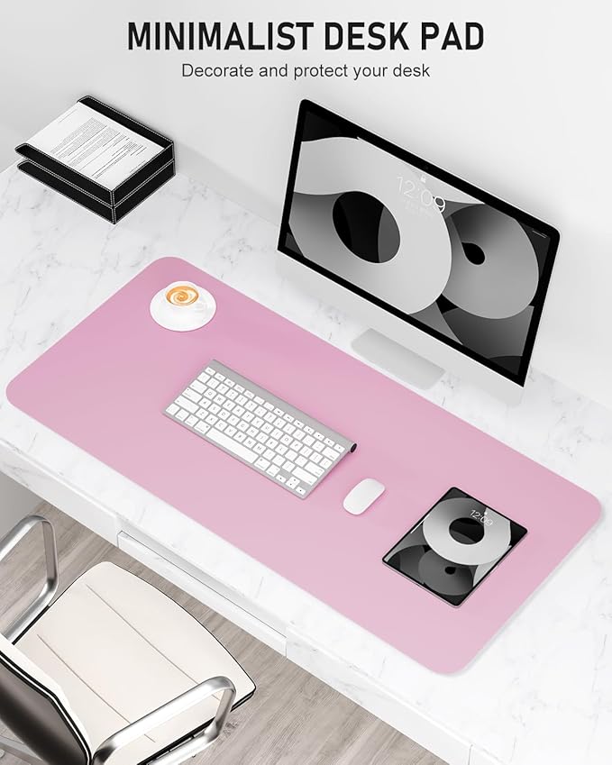Desk Pad, 23.6" x 13.8" PU Leather Non-Slip Desk Mat Large Mouse Pad for Desktop, Waterproof Laptop Computer Writing Mat for Office, Home, Work, Gaming, Pink
