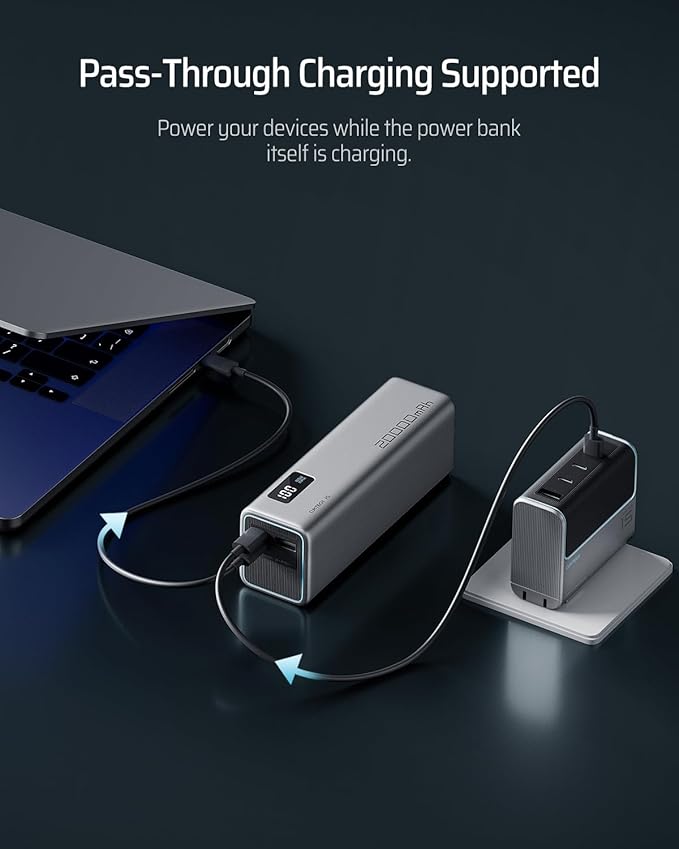 CUKTECH 15 SE Power Bank 20000mAh 65W Laptop Charger, 3-Port USB C Portable Charger, PD 3.0 Fast Charging External Battery Pack for iPhone 16/15/14 Series, Samsung, MacBook, Dell, Steam Deck, and More