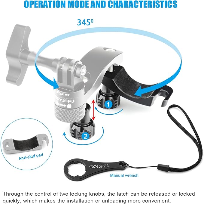 Bike Handlebar Mount forGopro Hero 13 12 11 10 9 8 DJI Osmo Insta360 AKASO and Other Action Camera 360-degree Rotation for 0.6-1.38 inch All-Aluminum Bicycle Motorcycle Handlebar Selfie Stick