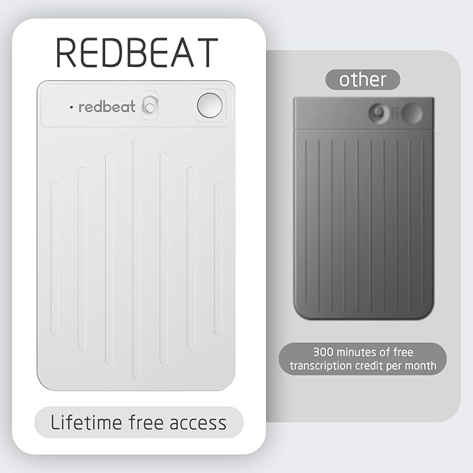 redbeat Note Pro AI Voice Recorder, Free Lifetime Transcribe & Summarize, App Control, 64GB Note Taker for Meetings, Calls & Lectures, Supports 120 Languages, Case Included, Silver