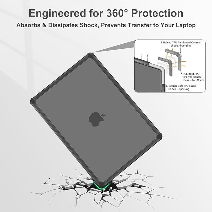 MOSISO Shock-Absorbing Hard Case Compatible with MacBook Air 15 inch M5 2026 M4 M3 M2 2025-2023 A3448 A3241 A3114 A2941,Anti-Cracking Heavy Duty Hard Shell with TPU Bumper&Keyboard Cover, Smoke Gray