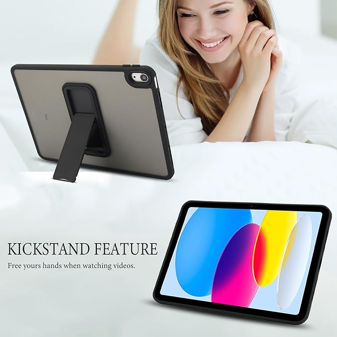 Shockproof Case for iPad (A16) 11th/10th Generation 10.9 inch 2025/2022, Kickstand Slim Fit Rugged Bumper Lightweight Anti-Scratch Bumper Case Cover for iPad 11th/10th Gen, Black