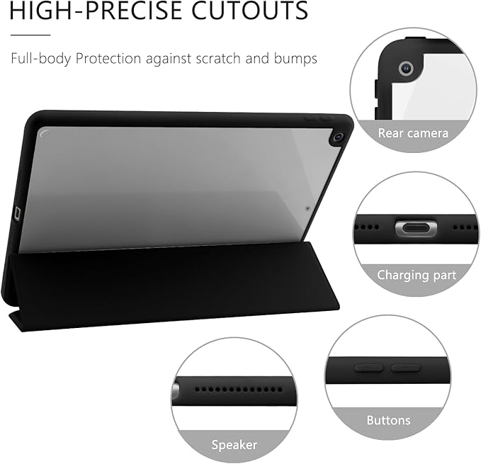 JOYLAND Lovely Pandas Pattern Case for iPad Pro 11" 4th/3rd/2nd/1st Generation (2022/2021/2020/2018), Clear Acrylic Hard Back Black Case with Pencil Holder Trifold Stand Tablet Cover
