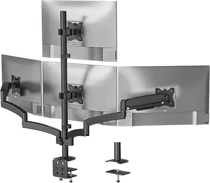 WALI Quad Monitor Mount for 13-27 inch Screens, Extra Tall 4 Monitors Desk Mount, up to 19.8lbs, 32.2 inch Height Max, Fully Adjustable 4 Monitor Arms, VESA 75/100mm (GSDM004S), Black