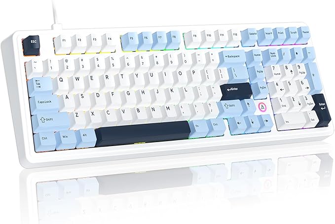 FIRSTBLOOD ONLY GAME. AK980 101-Key Hot-Swappable Mechanical Keyboard, Gasket Mount RGB Backlit, Programmable Macro, Full N-Key Rollover, with Dreamscape Linear Switches (Glacier Blue)