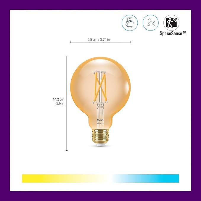 WiZ Clear 60W G25 Tunable White Filament LED Smart Bulb - Pack of 6 - E26- Indoor - Connects to Your Existing Wi-Fi - Control with Voice or App + Activate with Motion - Matter Compatible