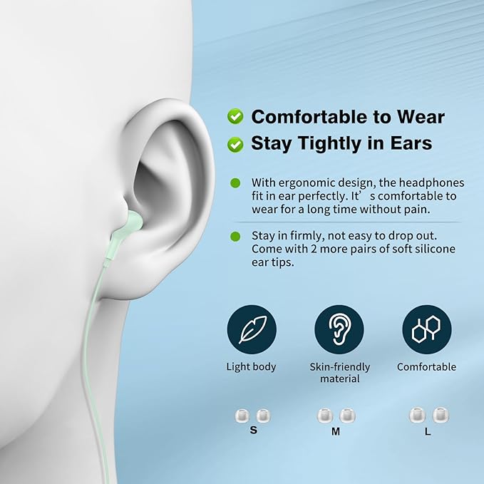 APETOO USB C Headphones for iPhone 17 16 15 Plus iPad 10th Wired Earbuds for Samsung S26 S25 S24 S23 S22 Magnetic Noise Canceling in-Ear Type C Earphones with Mic Volume Control for Pixel 9 8 7, Mint