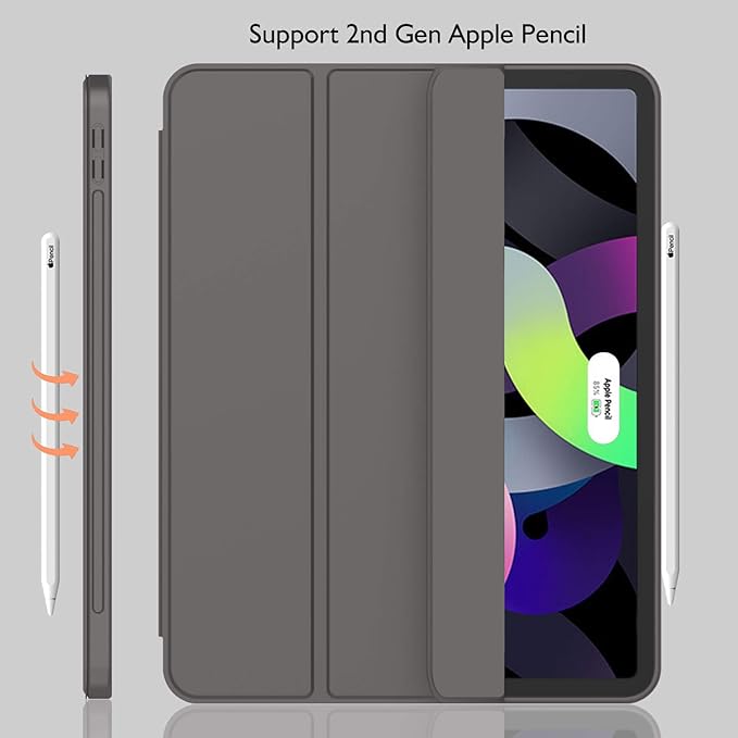 iMieet iPad Air 11 Inch Case M4/M3/M2(2026/2025/2024), iPad Air 5th/4th Generation Case 2022/2020 10.9 Inch with Pencil Holder,Trifold Stand Smart Case with Soft TPU Back(Dark Gray)