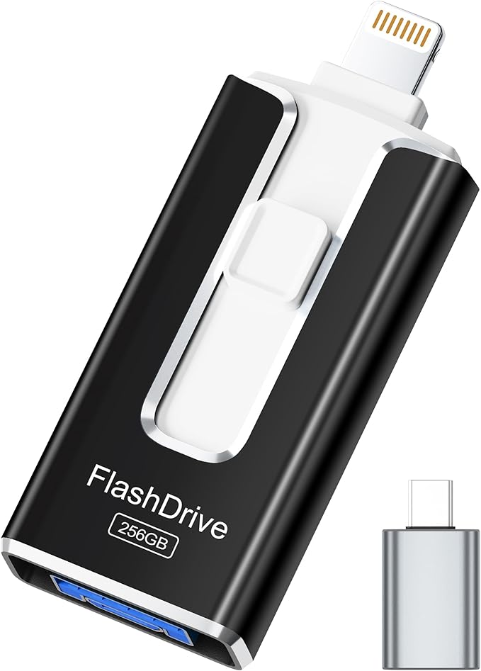 MFi Certified Flash Drive for iPhone iPad 256GB, Photo Stick for External Memory Storage, Easily Back Up and Save Photos Videos, USB Memory Stick Thumb Drive for iPhone/iPad/Android/PC (Black)