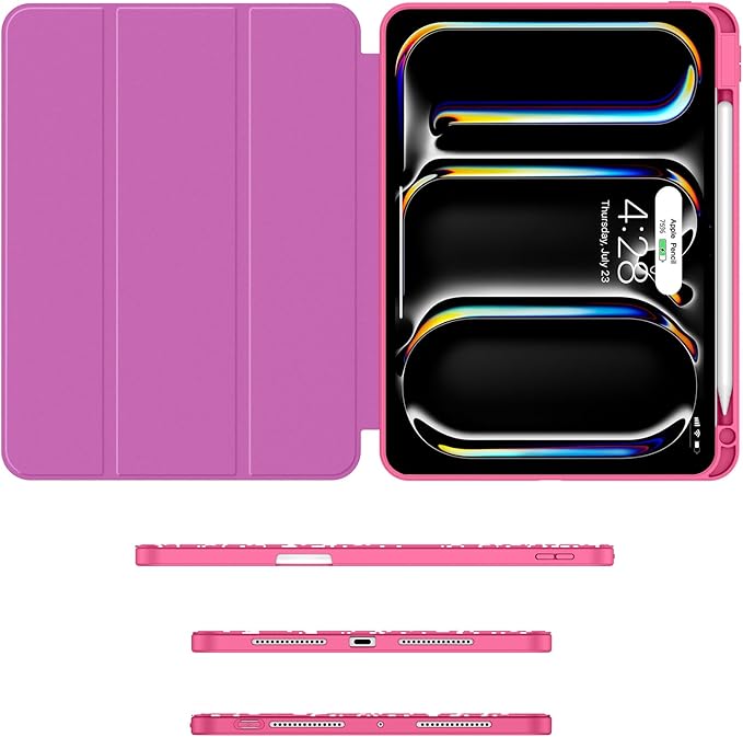 Soke Case for New iPad Pro 11 Inch (M5/M4) 5th Generation 2024-2025 with Pencil Holder - [Shockproof + Apple Pencil Charging + Auto Wake/Sleep], Soft TPU Back Cover for iPad Pro 11", Book Hot Pink