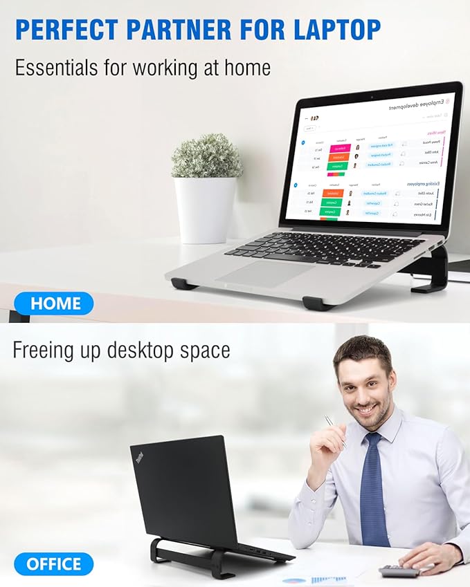 Ventilated Laptop Stand for Desk, Ergonomic Aluminum Laptop Riser, Computer Stand for Laptop, Compatible with MacBook Air Pro, Dell, HP, More 11-17.3 Inches Notebook, Work from Home (Black)