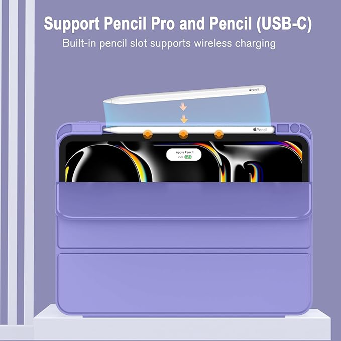 ZryXal New iPad Pro 13 Inch Case (M5) 2025 / (M4) 2024 with Pencil Holder, Smart iPad Case [Support Pencil Pro and Pencil (USB-C)], Support Touch ID and Auto Wake/Sleep (Slate Blue)