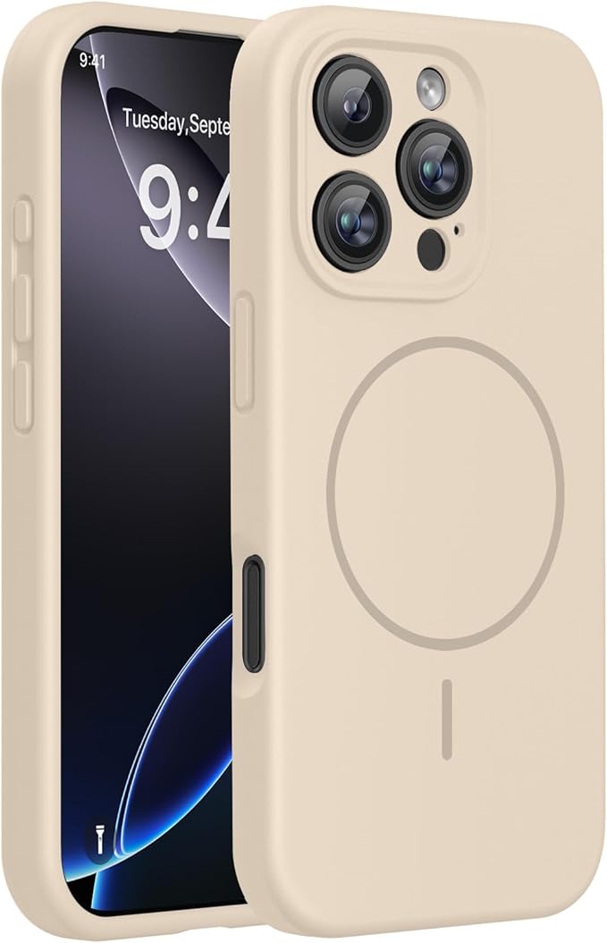Miracase Magnetic for iPhone 16 Pro Case, [Soft Anti-Scratch Microfiber Lining], Compatible with MagSafe, Liquid Silicone Case Shockproof Drop Protection Phone Case for 16 Pro,Sand