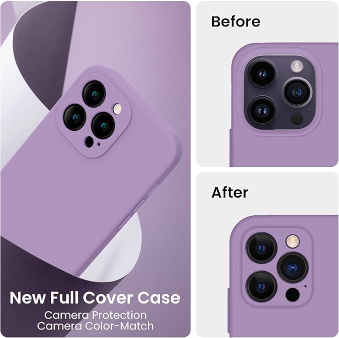 FireNova Designed for iPhone 14 Pro Case, Silicone Upgraded [Camera Protection] Phone Case, Soft Anti-Scratch Microfiber Lining Inside, 6.1 inch, Light Purple