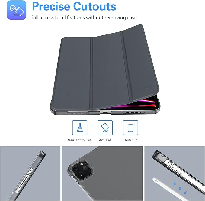 ProCase Smart Case for iPad Pro 12.9 2022/2021/2020/2018, Slim Stand Hard Back Shell Smart Cover for iPad Pro 12.9" 6th Gen/5th Gen/4th Gen/3rd Gen -Grey