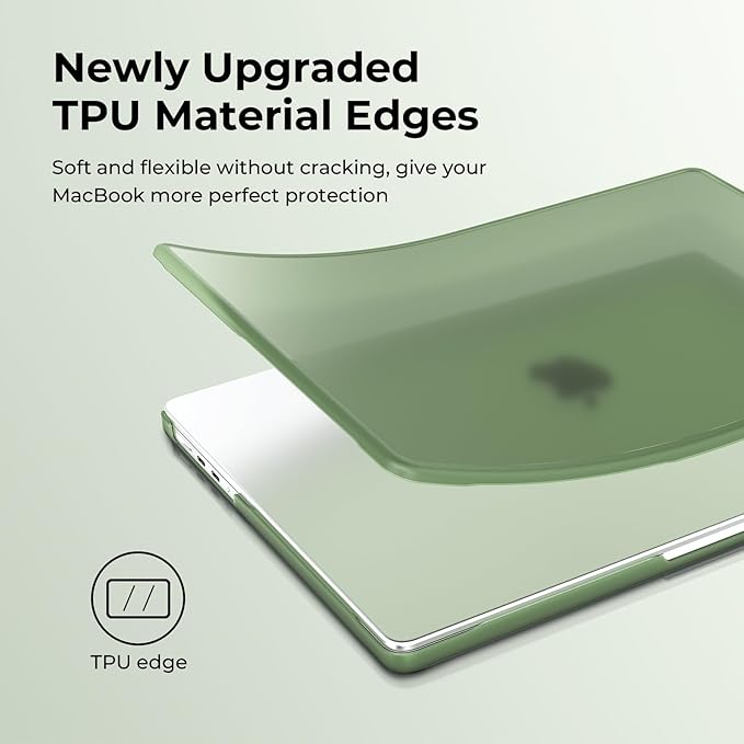 BlueSwan Anti-Cracking Hard Shell Case Compatible with MacBook Pro 14-inch M5 2026 2025-2021 Release M4 M3 M2 M1 Pro/Max Chip, Anti-Fingerprint Soft TPU Bumper, Frosted Midnight Green