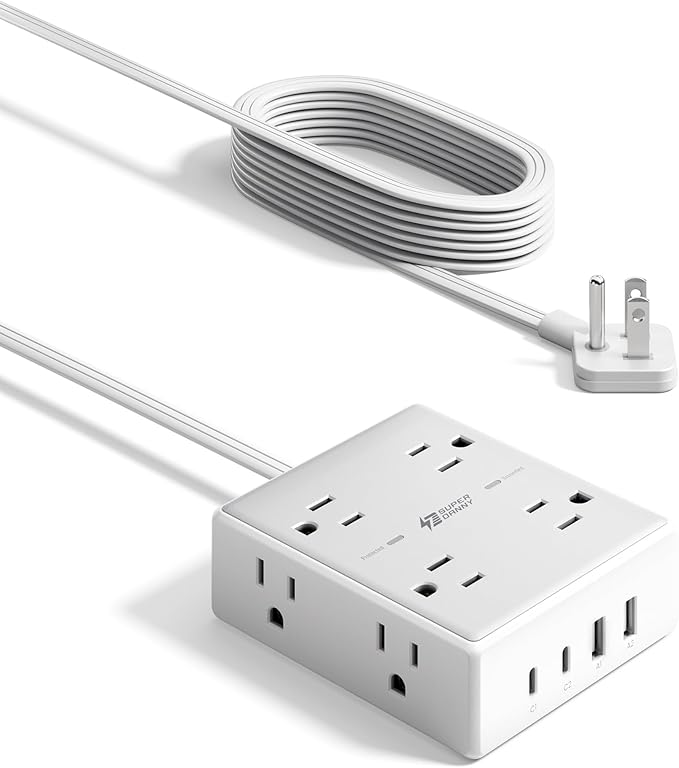 Flat Plug Surge Protector Power Strip, 6ft Ultra Thin Extension Cord with 4 USB (2 USB C Port), 8 Outlets Desk Charging Station, Wall Mountable Outlet Extender for Home Office, College Dorm Room