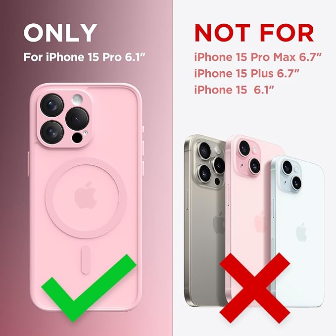 CAPRARO Magnetic for iPhone 15 Pro Case, [Compatible with MagSafe] [Full Camera Protection] Shockproof Protective Slim Translucent Matte Phone Case for iPhone 15 Pro 6.1'', Peach Pink