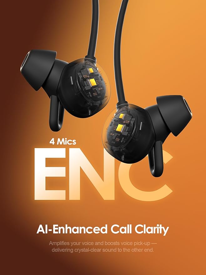 Hybrid Active Noise Cancelling Bluetooth 6.0 Headphones, 5 ENC AI Clear Call Mic Wireless Earbuds, in-Ear Magnetic Neckband Earphones 45H Playtime, IPX6 Sweatproof ANC Headsets for Travel Home Office