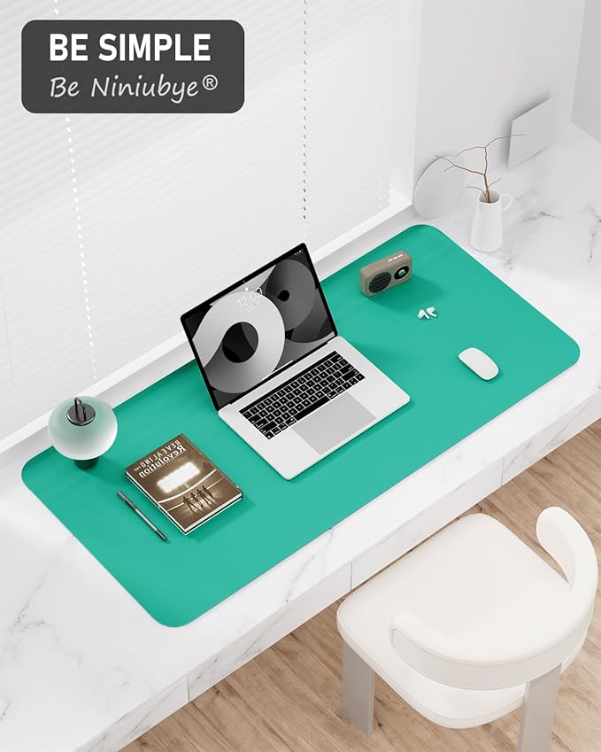 Desk Pad, 30" x 14" PU Leather Non-Slip Desk Mat Large Mouse Pad for Desktop, Waterproof Laptop Computer Writing Mat for Office, Home, Work, Gaming, Light Green