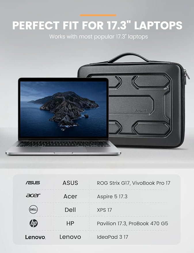 DOMISO 17 inch Laptop Sleeve with Handle Shockproof Computer Bag Waterproof EVA Protective Carrying Case for 17.3" MSI GS73VR Stealth Pro/HP Envy 17/LG Gram 17"/ROG Strix GL702VS, Black