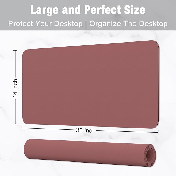 Hsurbtra Desk Pad, 30" x 14" PU Leather Desk Mat, XL Extended Mouse Pad, Waterproof Desktop Blotter Protector, Non-Slip Ultra Thin Large Laptop Keyboard Writing Mat for Office Home, Brick Red