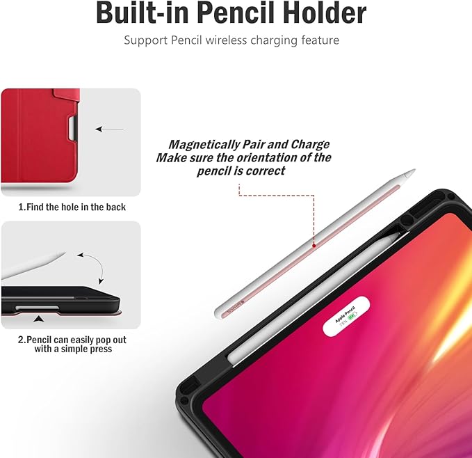 Antbox for iPad Air 13 Inch Case 2026 M4 /2025 M3 /2024 M2, Built-in Pencil Holder, Fully Supports Pencil Pro and Pencil (USB-C), Auto Sleep/Wake Function PU Leather iPad Air 13'' Cover (Red)