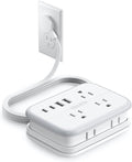 NTONPOWER 10 in 1 Travel Power Strip, 6 Outlets 4 USB Ports(2 USB C), 4ft Extension Cord Wrapped Around Small Power Strip, Compact for Travel, Hotel, Cruise Approved, White