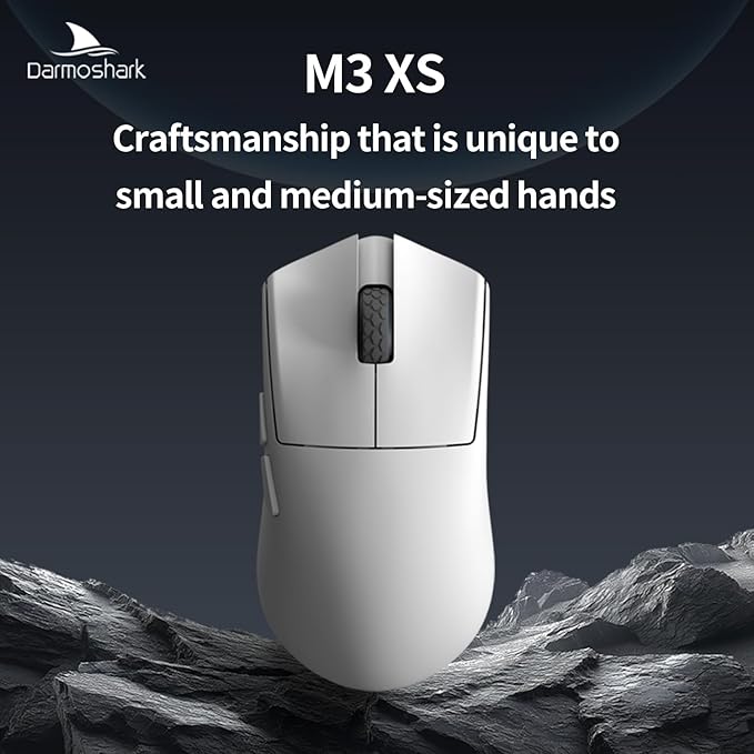Darmoshark M3XS Mini Wireless Gaming Mouse,Tri-Mode 2.4G/USB-C/Bluetooth,Up to 26000DPI,PAW3395 Optical Sensor Lightweight 45g,5 programmable Button,Computer Mouse for Laptop,PC,Mac-W