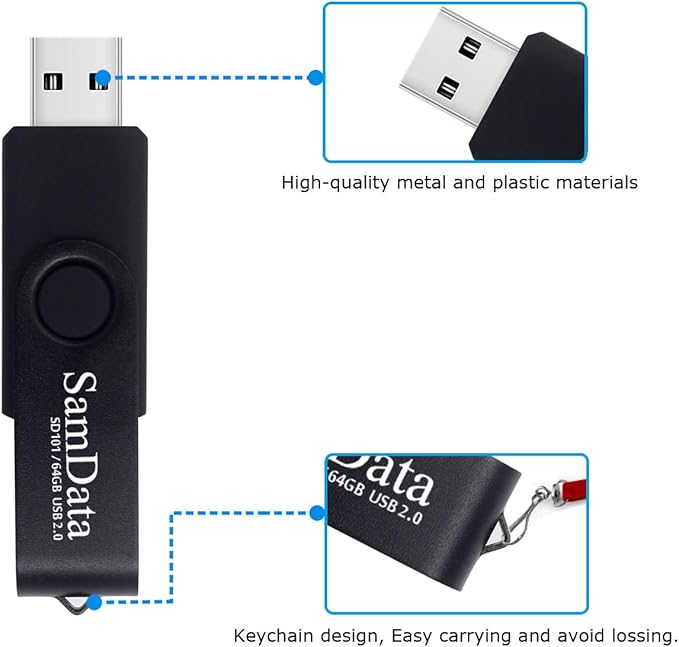 SamData 64GB USB Flash Drives 2 Pack 64GB Thumb Drives Memory Stick Jump Drive with LED Light for Storage and Backup (2 Pack Black)