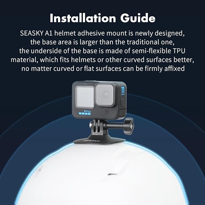 SEASKY A1 Flexible Adhesive Helmet Mount Genuine 3M for GoPro Hero13/12/11/10/9/8 DJI Action 5 Pro 4 3 2 OSMO360 Insta360 X5 X4 X3 Ace Pro 2 Sports Camera Accessories Flat Curved Surfaces