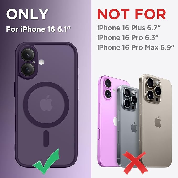 CAPRARO Magnetic Compatible with iPhone 16 Case, Upgraded [Full Camera Protection] [Compatible with MagSafe] Protective Translucent Matte Women Girl Phone Case Cover, Deep Purple