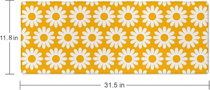 Vintage Flowers Desk Mat Yellow Large Mouse Pad XL Desk Pad Gaming Mousepad Extended Keyboard Mat 31.5 x 11.8 in Laptop Computer Keyboard Pad Mouse Mat for Office Desk Decor