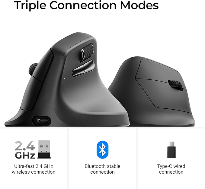 Keychron M5 Wireless Ergonomic Mouse, 8000Hz Tri-Mode 2.4 GHz/Bluetooth 5.1/Wired, PixArt 3950 Sensor, 30000 DPI, Ergonomic Lightweight Programmable Macro Button for Windows PC/Mac - Black