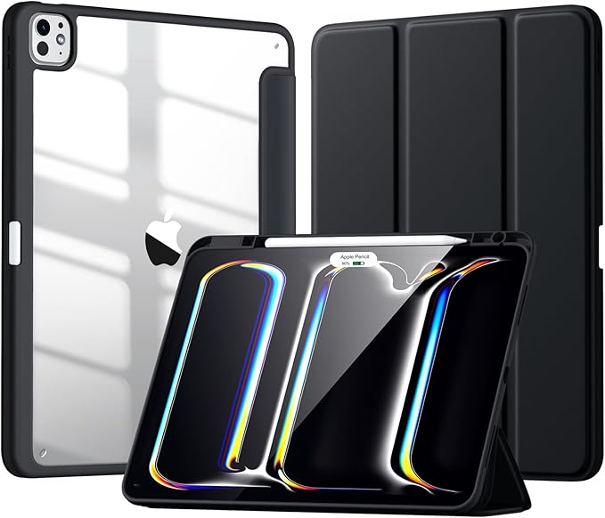 New Compatible with iPad Pro 13 inch Case M5 2025/M4 2024 with Built-in Pencil Holder, Kidopire for iPad Pro 13 Case with Clear Back Shell, Support Pencil Pro & Pencil USB-C, Auto Wake/Sleep, Black