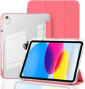 Case for iPad A16 11th Generation 11" 2025, iPad 10th Generation 10.9 Inch 2022, Hybrid Protective Cover with Pencil Holder, Clear Transparent Back Shell Anti-Yellowing Case, Watermelon Red