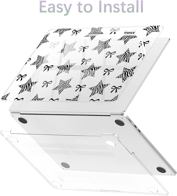 Compatible with MacBook Pro 16 inch Case M5 M4 M3 M2 M1 Pro/Max 2026-2021 A3429 A3428 A3403 A3186 A2991 A2780 A2485, Cute Zebra Stripe Star Bow Protective Hard Shell Clear Cover