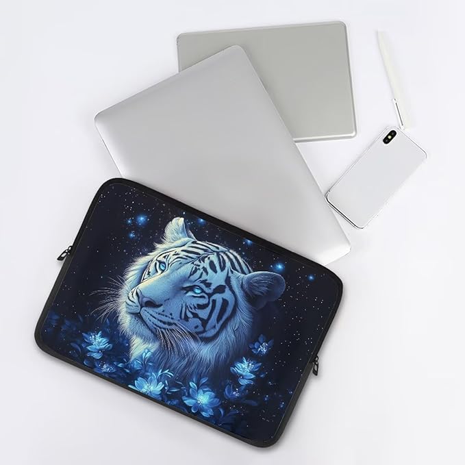 Tiger Laptop Protective Sleeve for Women 12inch Lap Top Case Portable Computer Sleeve Slim Laptop Protector Flower Zippered Pouches for Travel Office Business Laptop Carrying Case Black