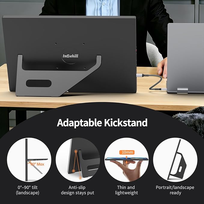 Intehill 16" 2.5K Portable Monitor, Second Laptop Screen Extender for Travel, Touchscreen Monitor for the Demanding Professionals, 120Hz Portable Gaming Monitor with Built-in Stand, T16KB (Black)